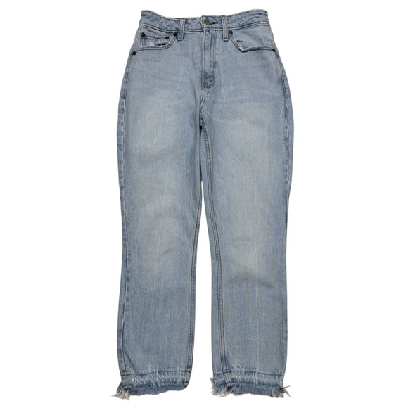{A&F} "The Mom High Rise" Short Curve Love Frayed Hem Stretch Denim Jeans - Picture 1 of 7